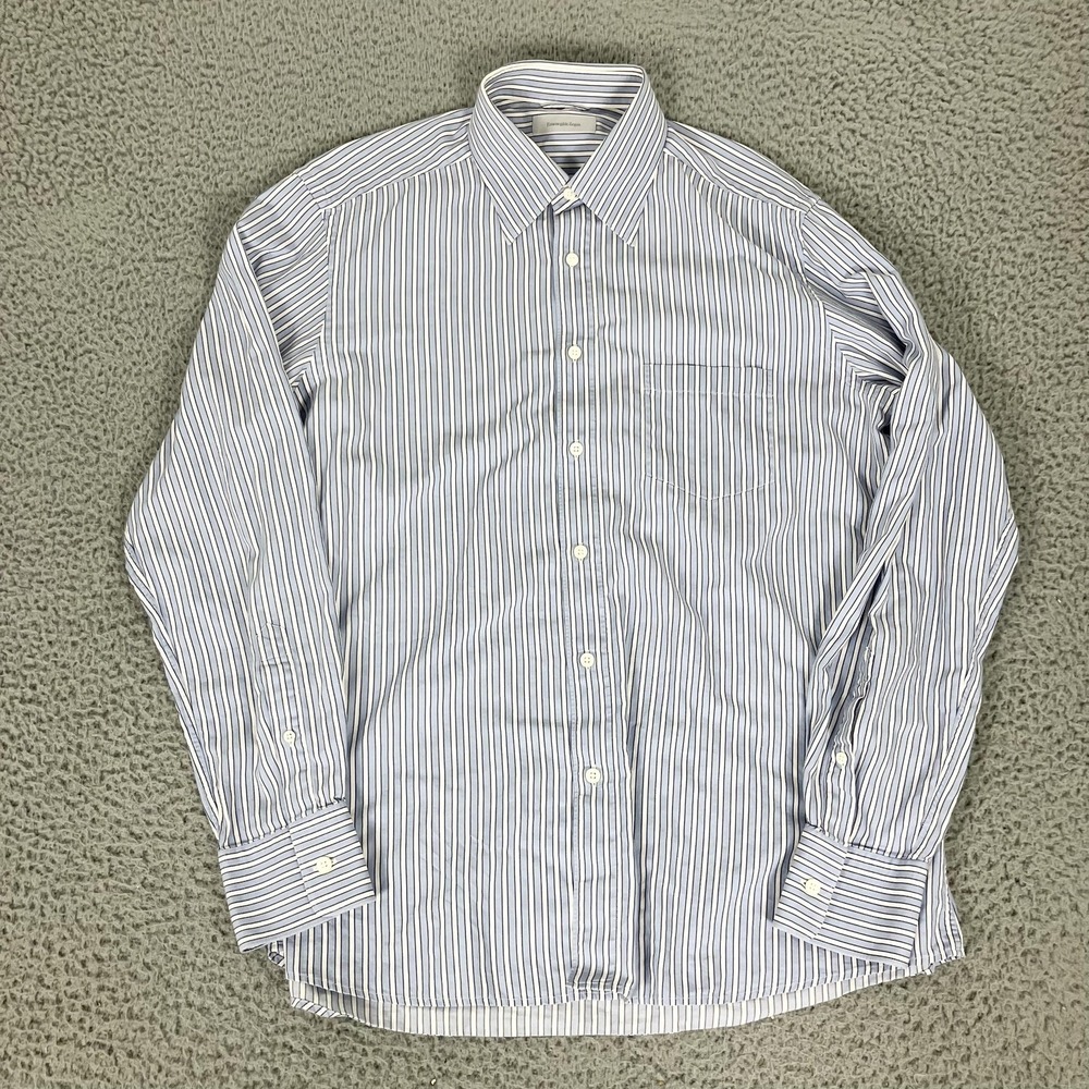 Ermenegildo Zegna Shirt Mens XL Blue Stripe Regular Fit Dress Long Sleeve Cotton - Picture 2 of 8